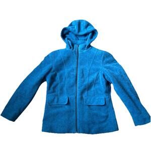 L.L Bean Full Zip Up Wool Blend Jacket Blue Medium Lined Fleece Feel Vintage